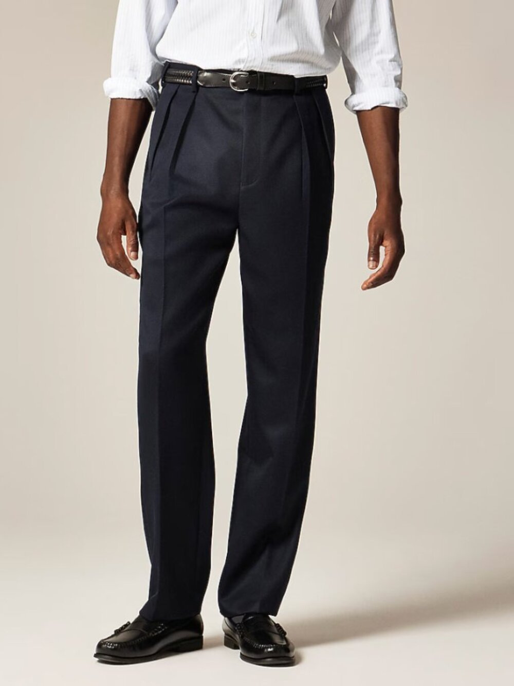 J. Crew Navy Relaxed-fit Double-Pleated Trousers in Italian Wool W32 L32